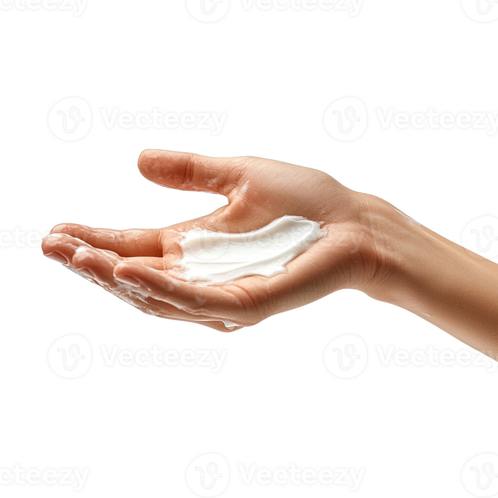 Close-Up of a Palm with a Small Amount of White Lotion Isolated on Transparent Background png