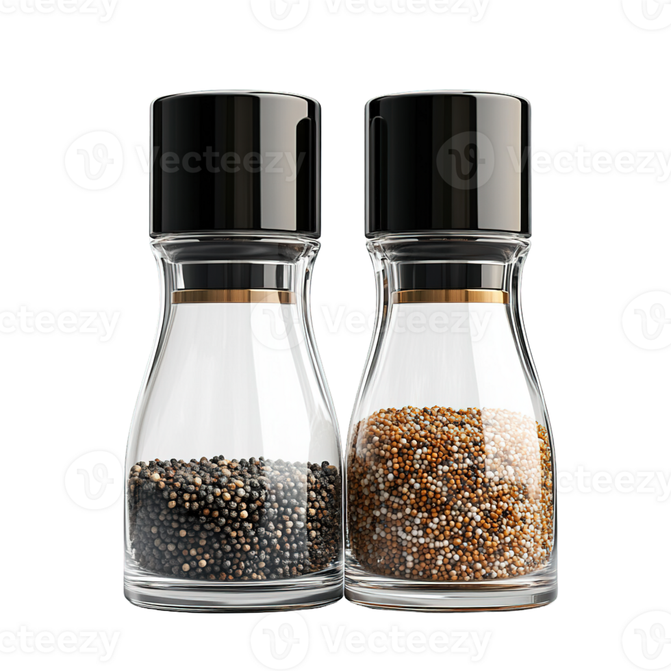 Modern Glass Salt and Pepper Grinders with Sleek Design on Transparent Background png