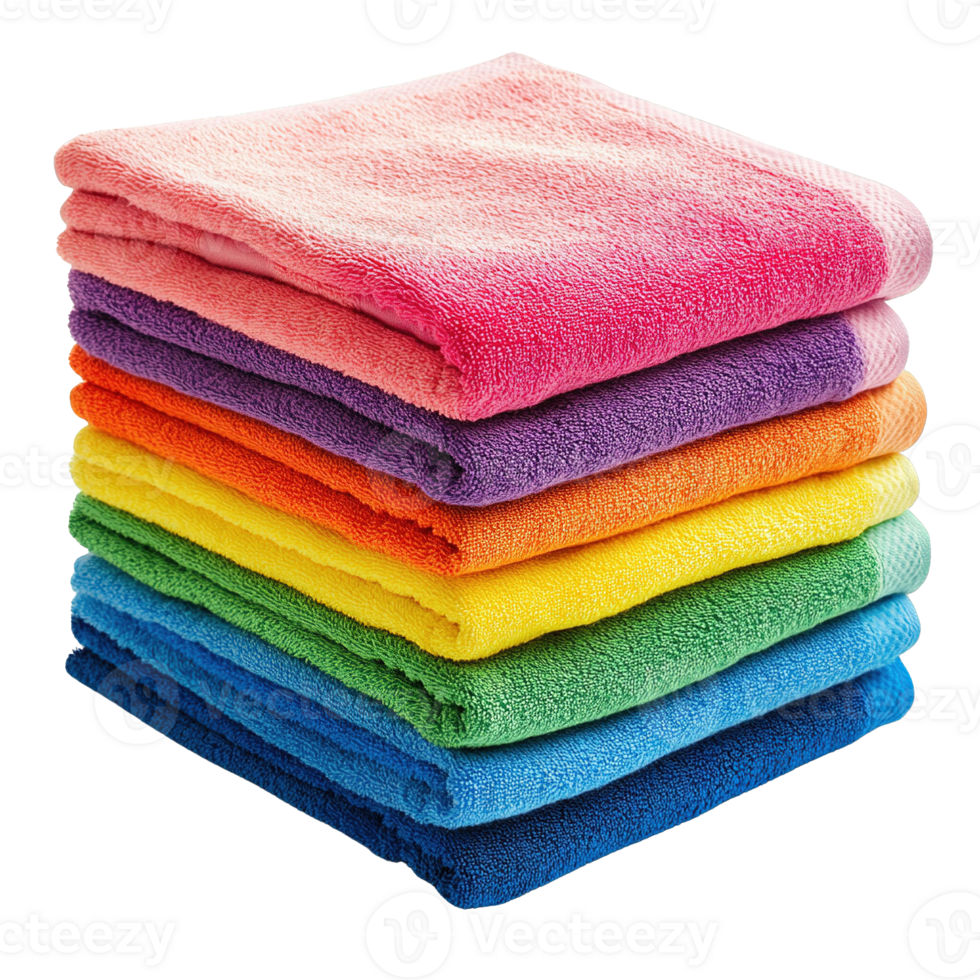 Towels Neatly Arranged in Bold and Colorful Tones Isolated on Transparent Background png