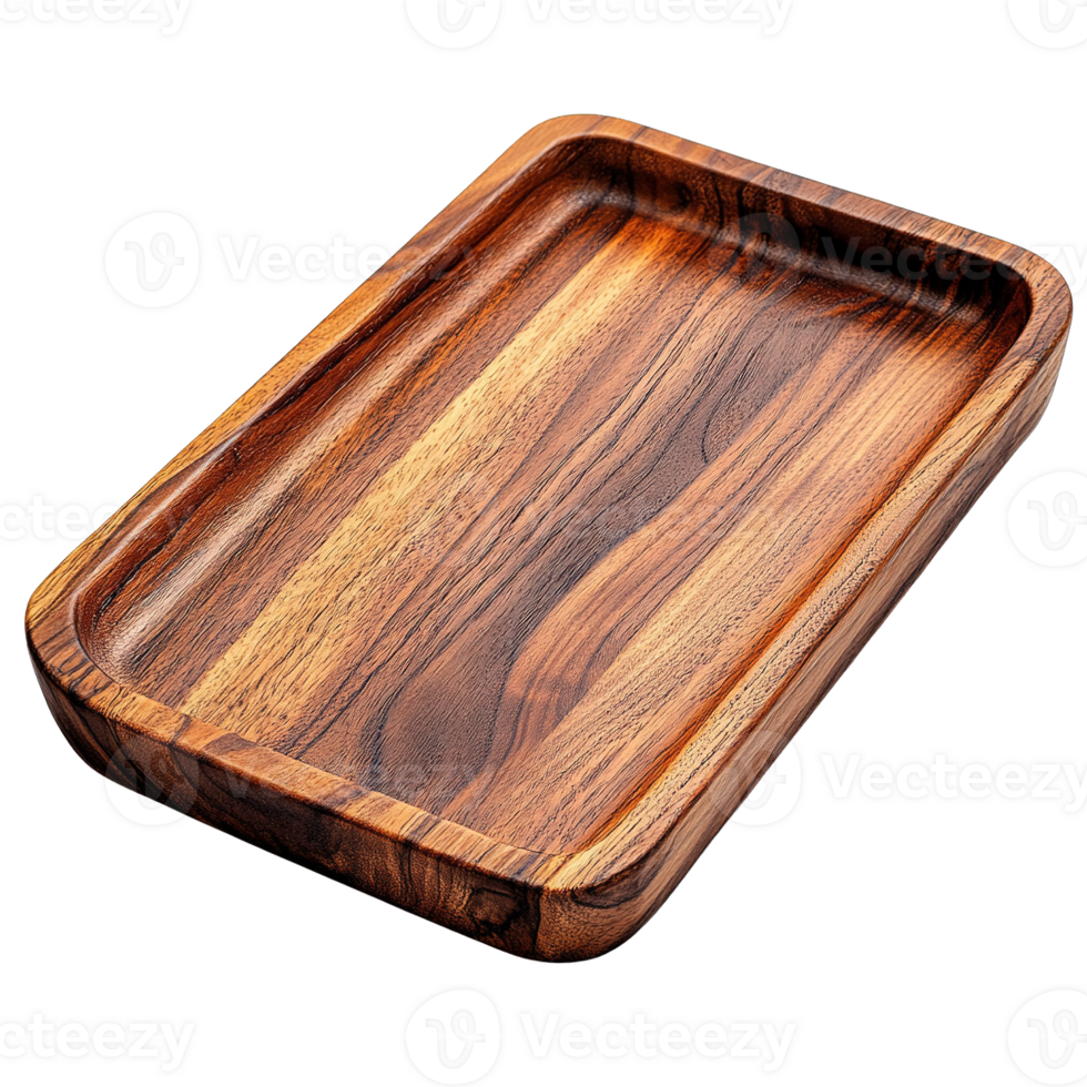 Elegant Rectangular Wooden Tray with Natural Grain Pattern Isolated on Transparent Background png