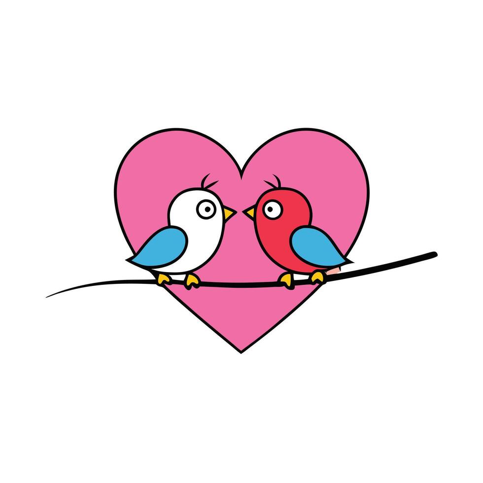 Two birds with heart illustration for anniversaries vector