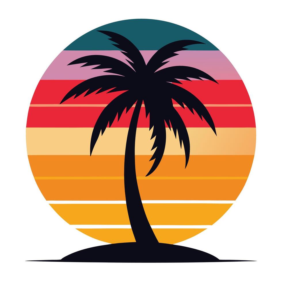 Sunset with palm tree silhouette artwork vector