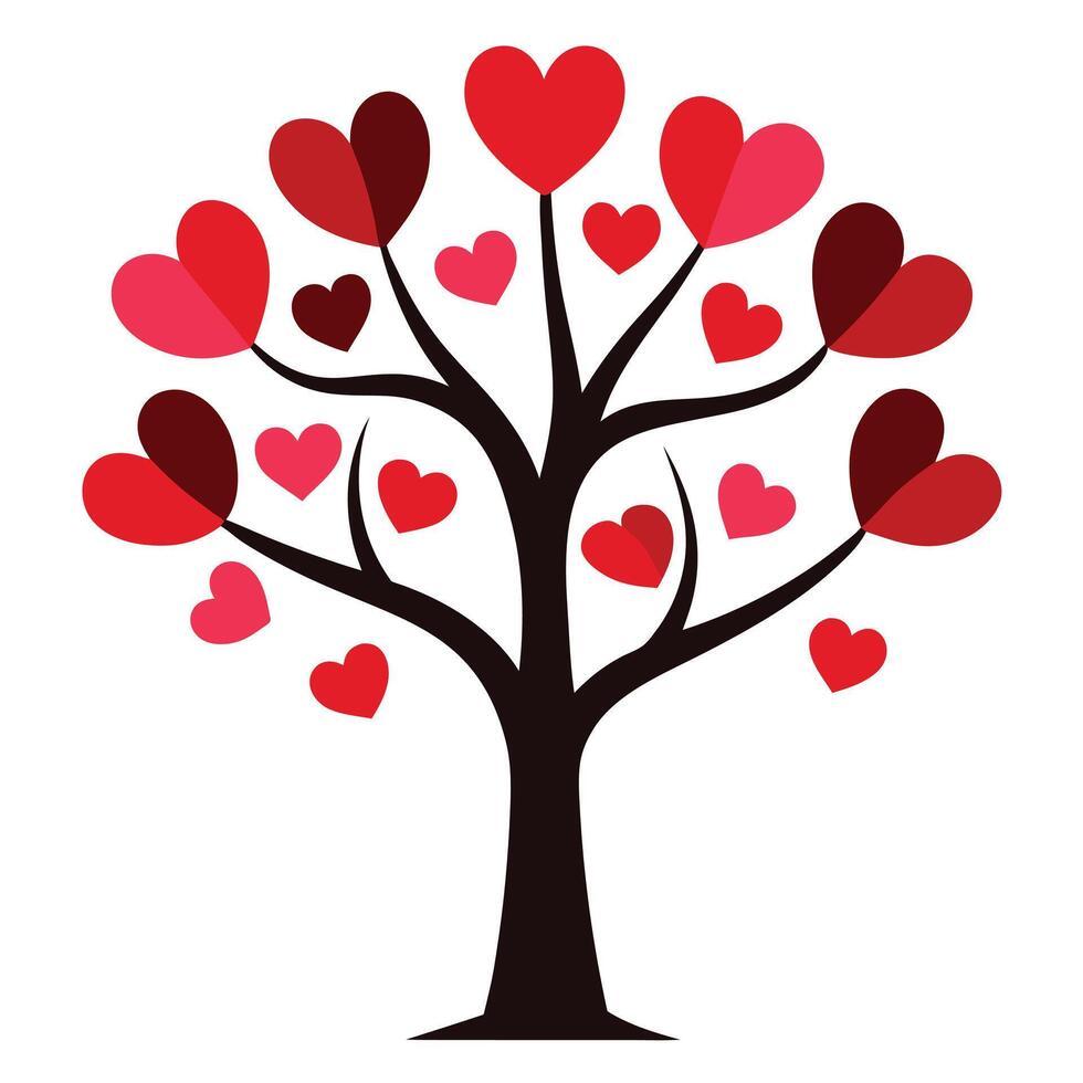 Unique tree with heart leaves art vector