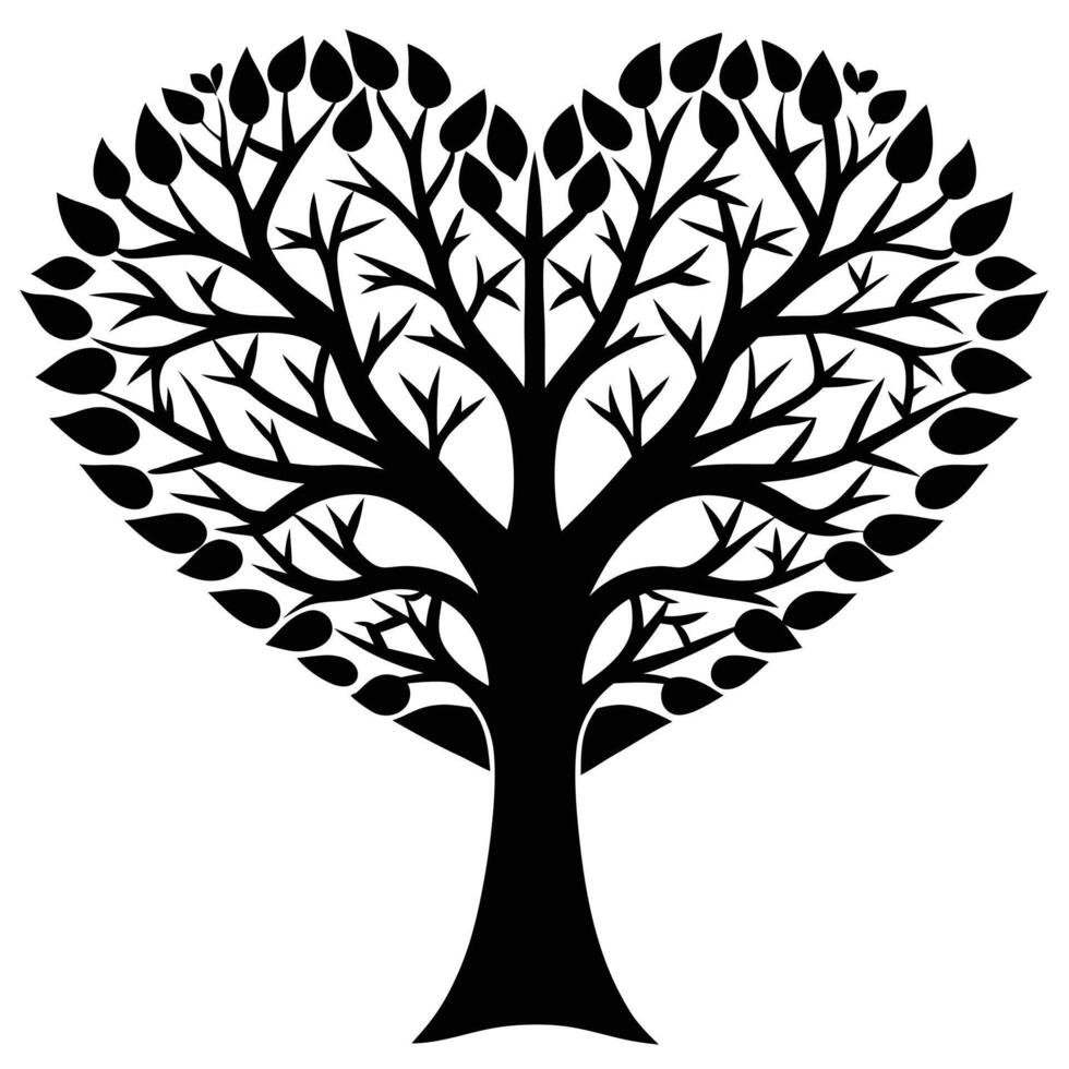 Heart Tree Love Silhouette on White vector