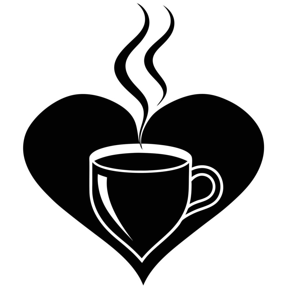 Heart Shaped Coffee Steam Silhouette on White vector