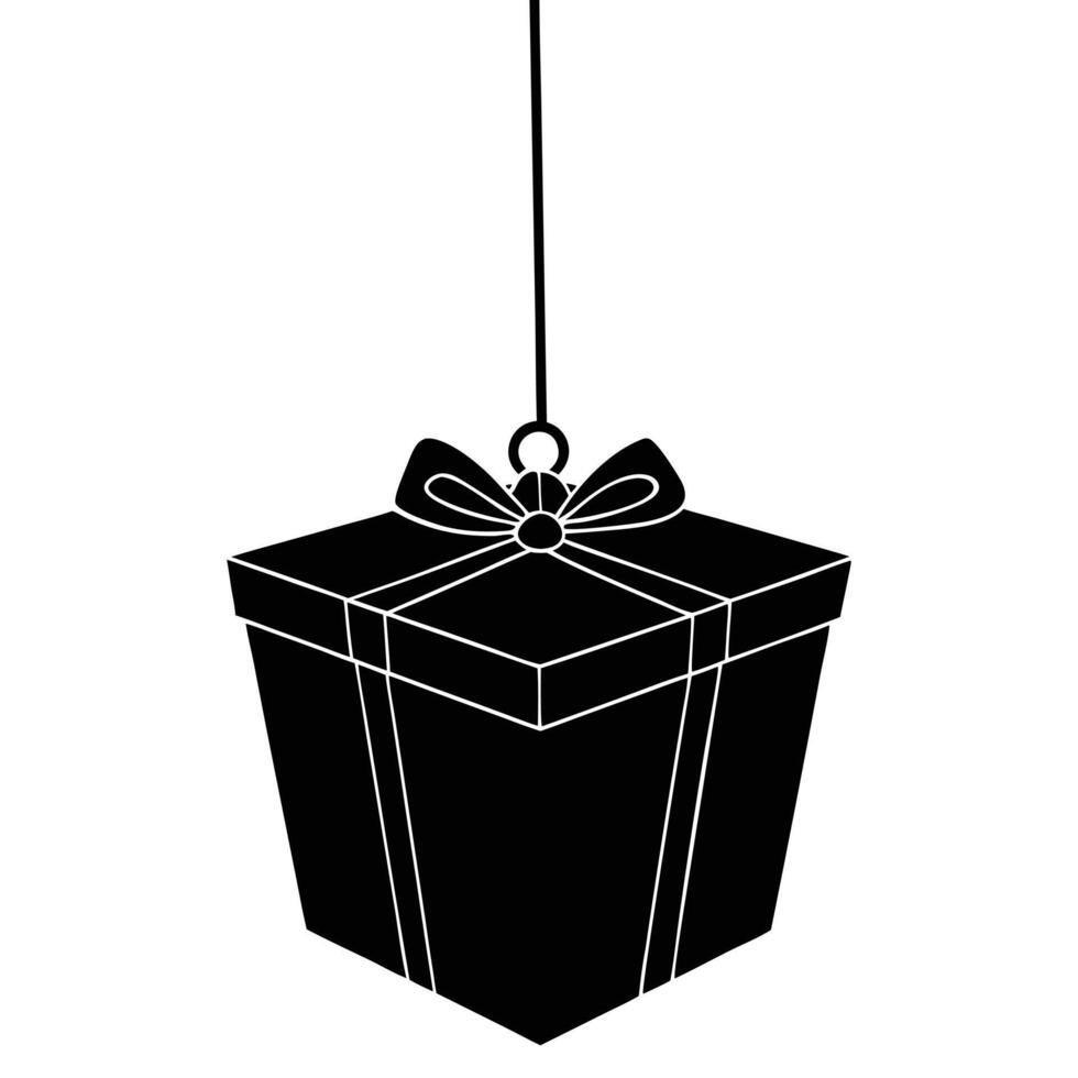 Gift Box Hanging Silhouette on White Background vector