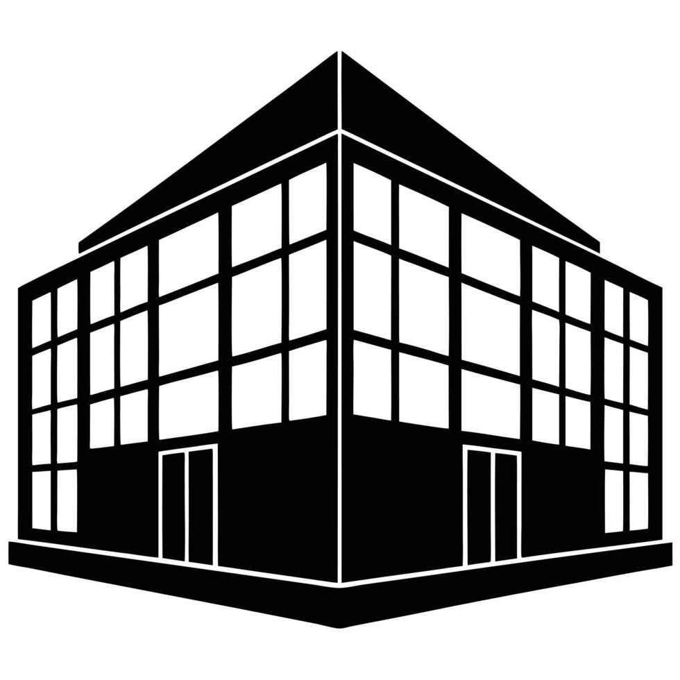 Modern Glass Building Silhouette Isolated on White vector