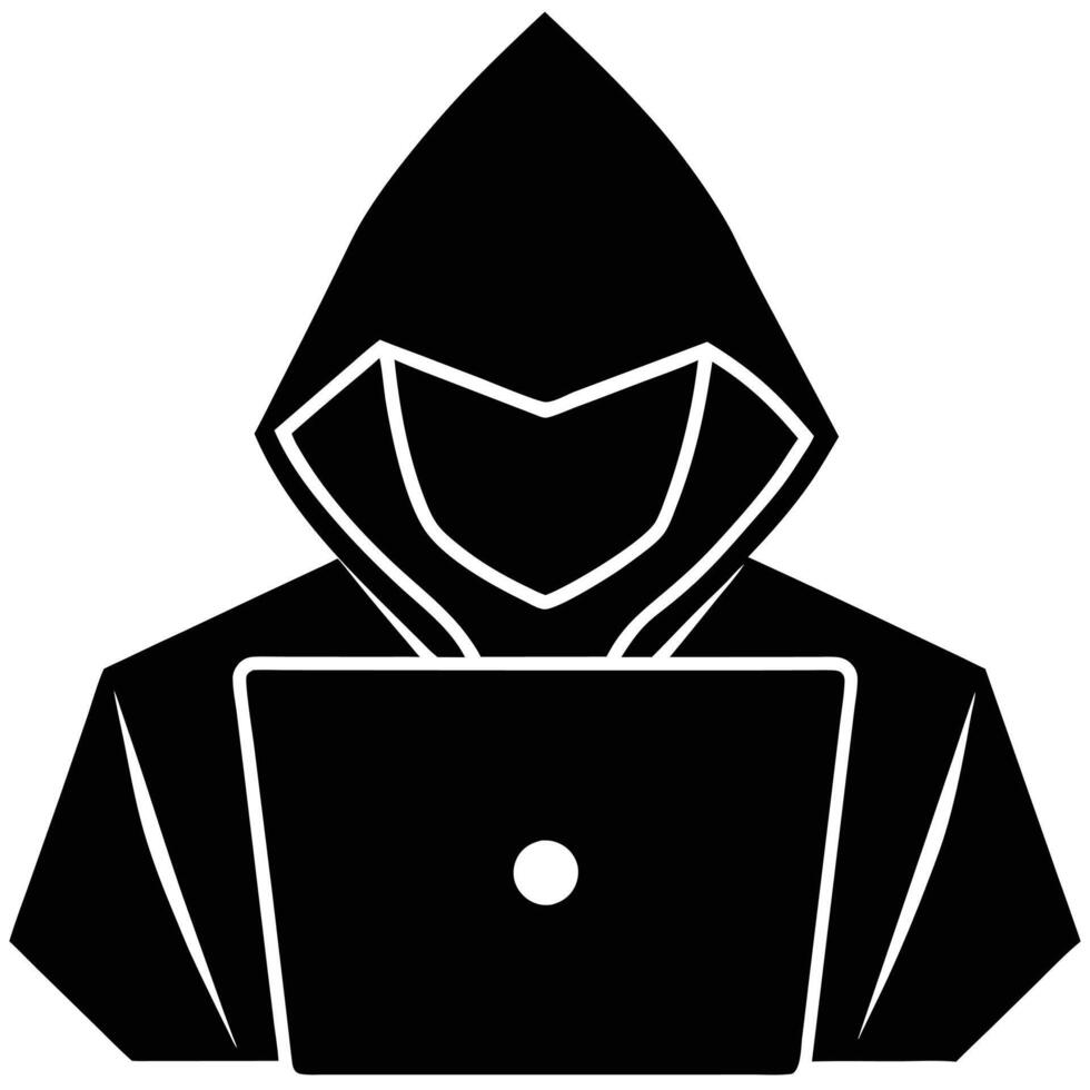 Cybersecurity Hacker Silhouette Illustration on White Background vector