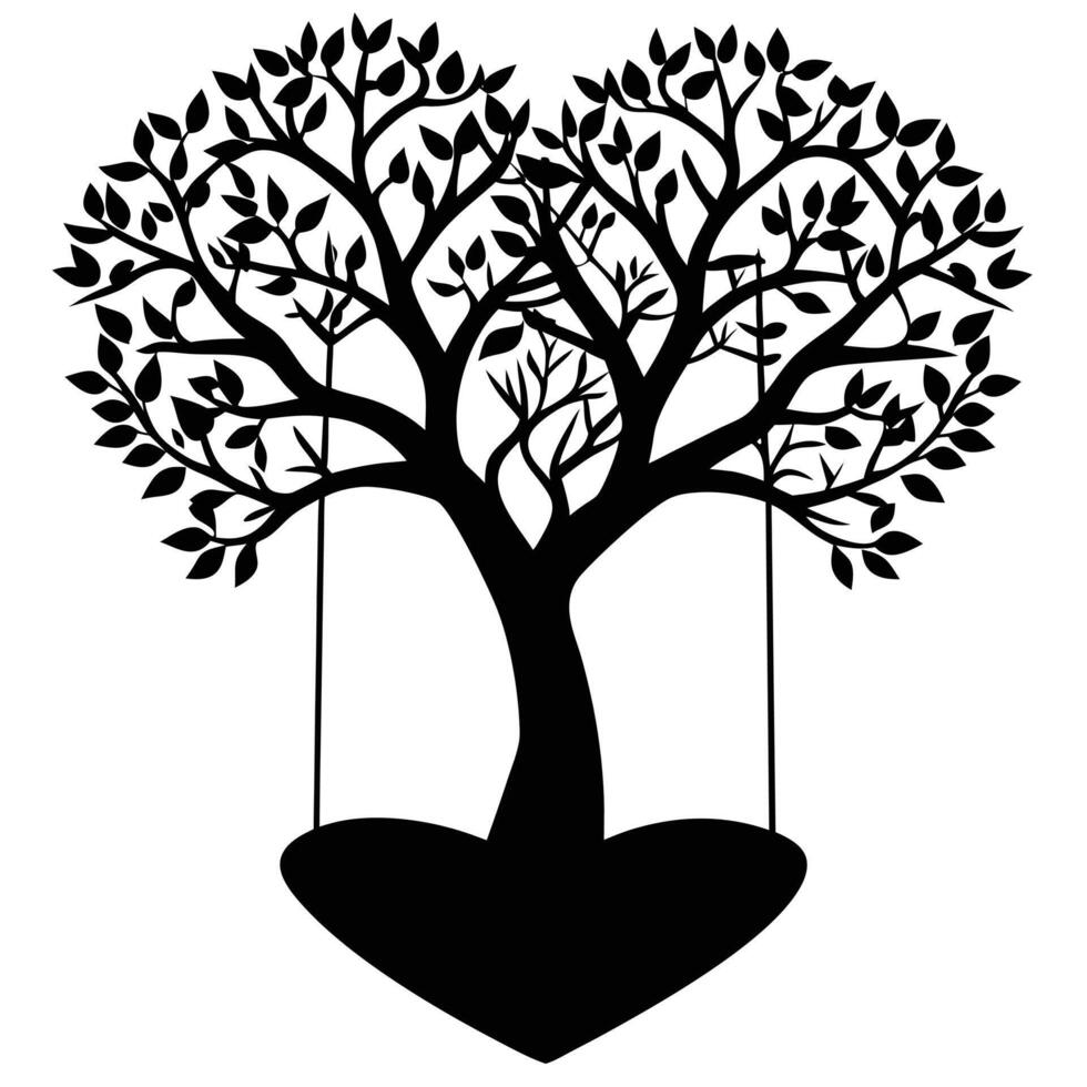 Heart-Shaped Tree Swing Silhouette on White vector