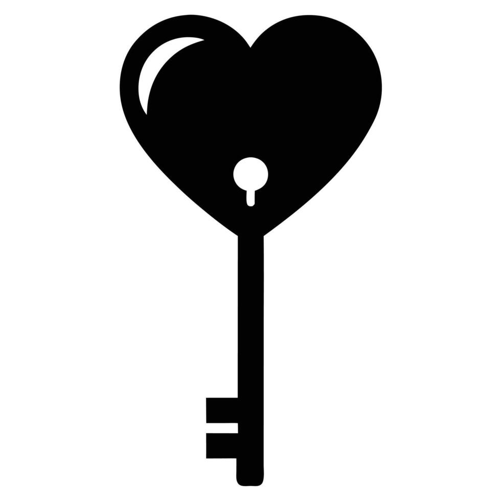 Key to Heart Silhouette Isolated on White vector