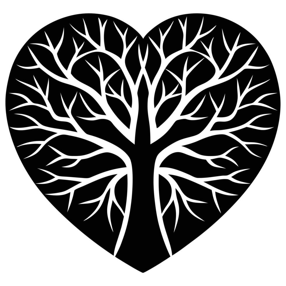 Silhouette of Heart Carved in Tree Trunk on White Background vector