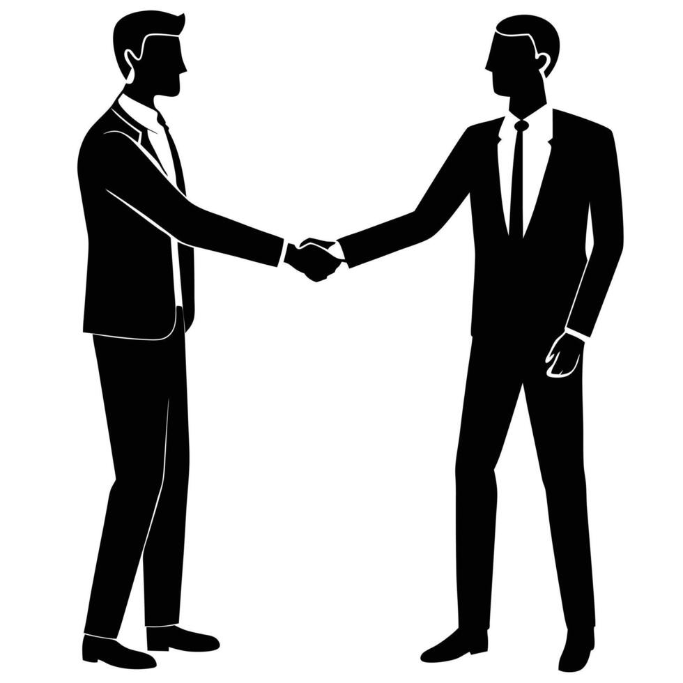 Man Shaking Hands Silhouette on White vector