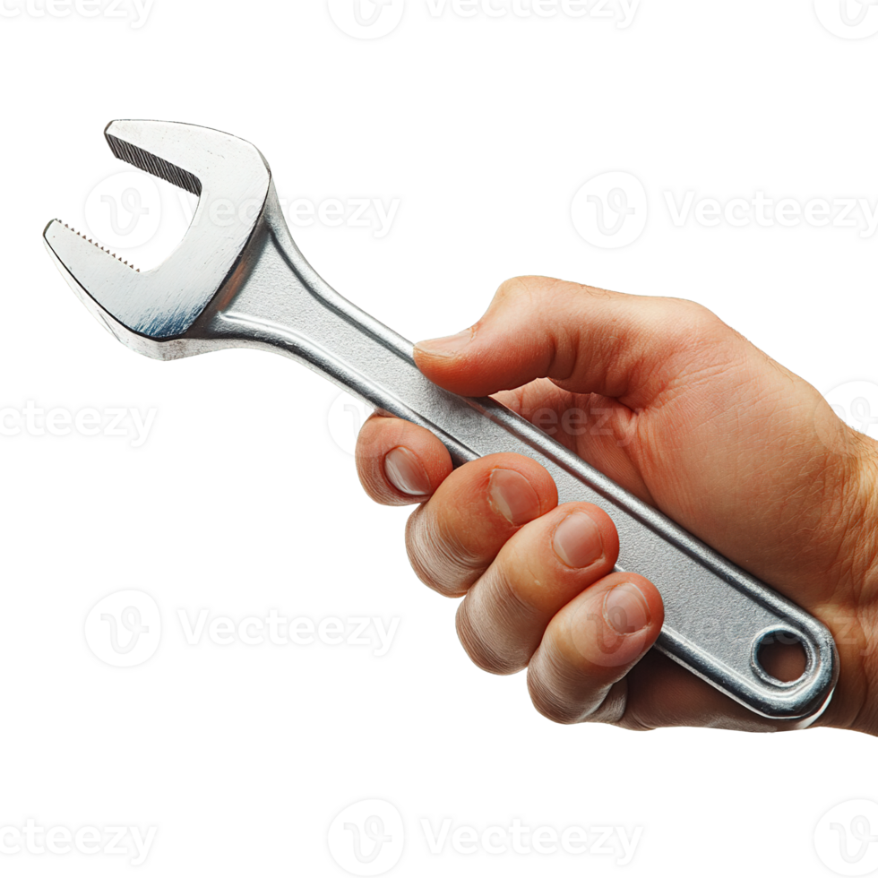 Hand Holding a Silver Adjustable Wrench Isolated on Transparent Background png