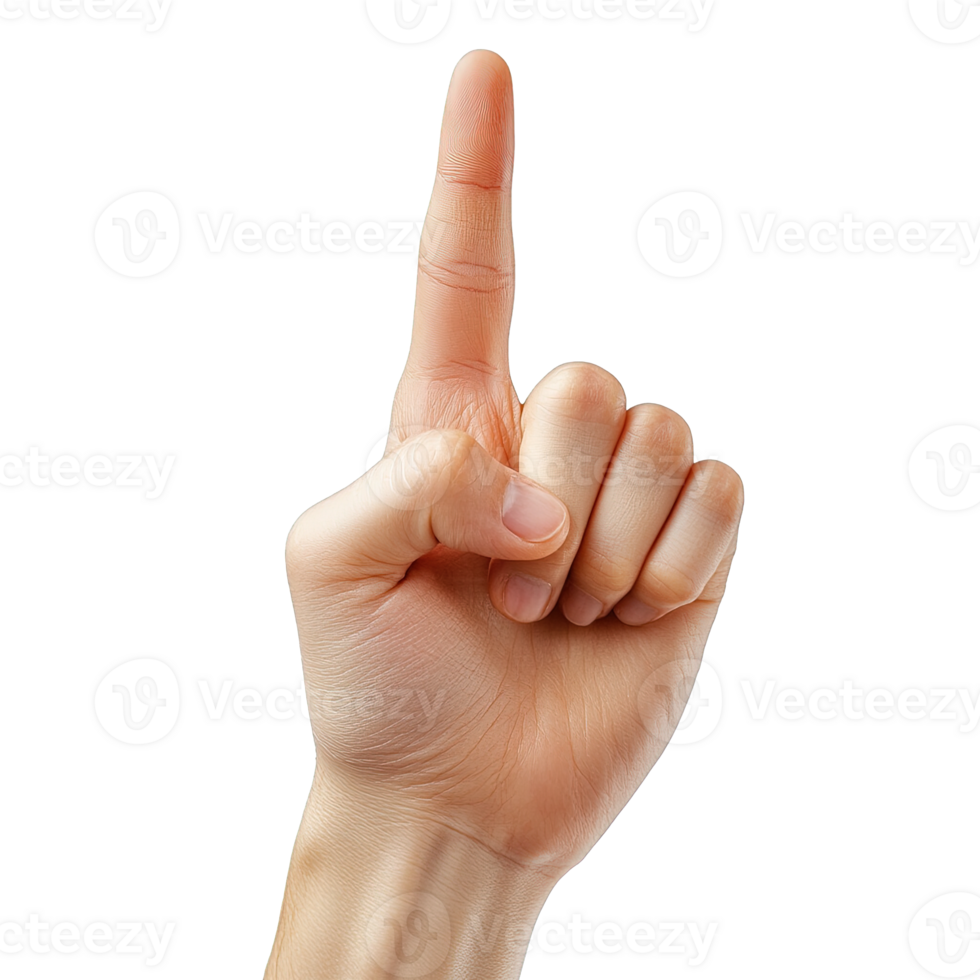 Close-Up of a Hand Making a Number One Gesture with Raised Index Finger Isolated on a Transparent Background png