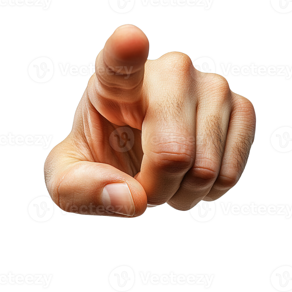 Close-Up of a Hand Gesture with Index Finger Pointing Straight Ahead Isolated on Transparent Background png
