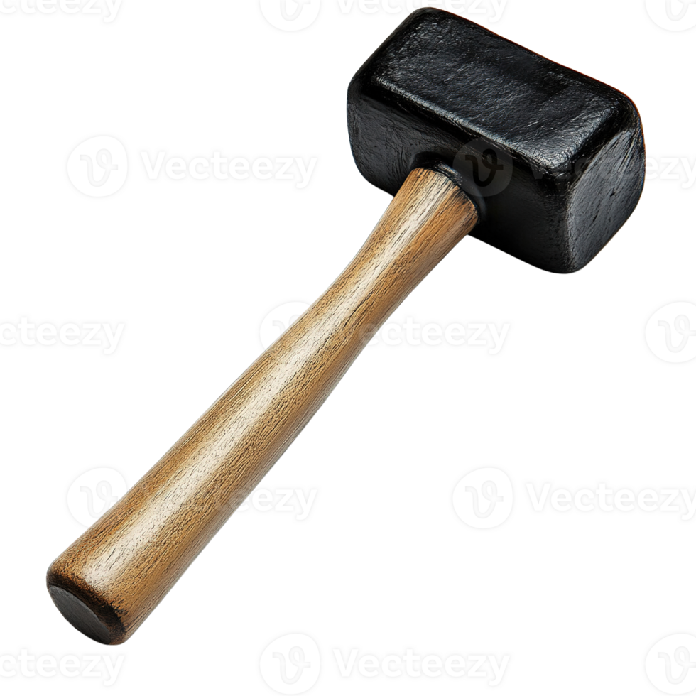 Close-Up of a Well-Worn Sledgehammer with a Sturdy Wooden Handle and Rugged Metal Head on Transparent Background png
