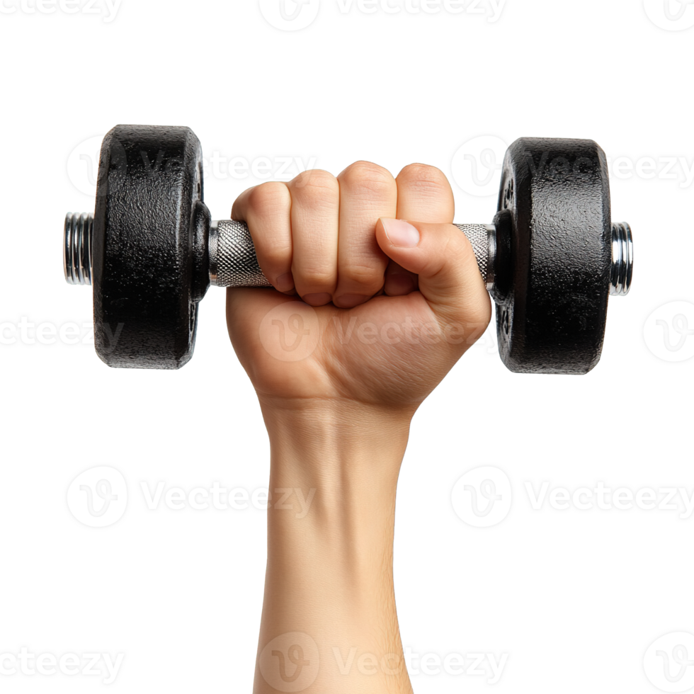 A Hand Holding a Black Dumbbell Isolated on Transparent Background png