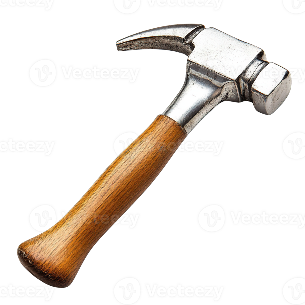 Close-Up of a Sturdy Claw Hammer with a Bronze Handle Isolated on a Transparent Background png