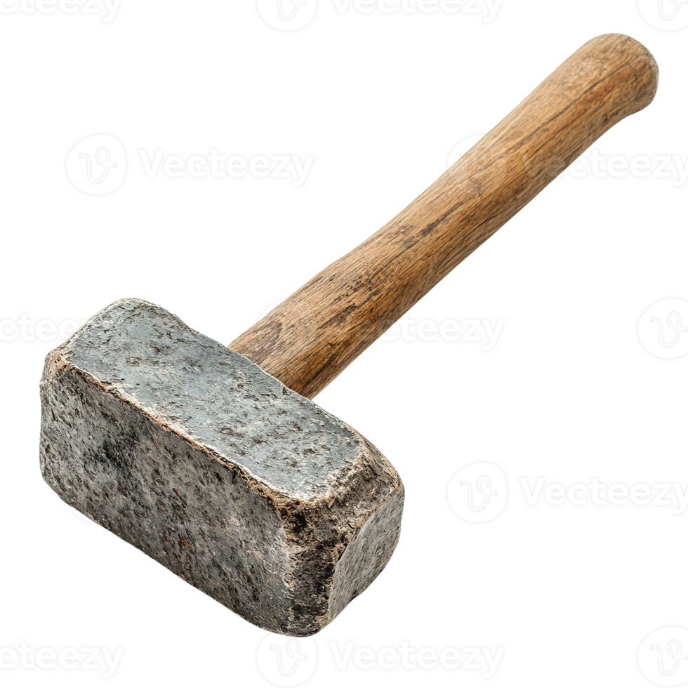 Industrial Heavy Sledgehammer with Textured Steel Heads and Handcrafted Wooden Handle on Transparent Background png