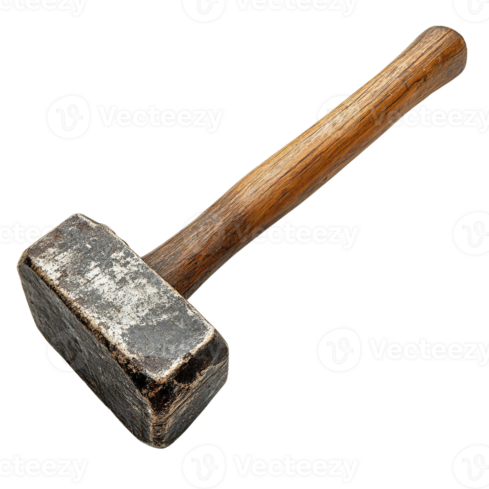 Close-Up of Industrial Sledgehammer with Distressed Steel Heads and Natural Wooden Handles on Transparent Background png