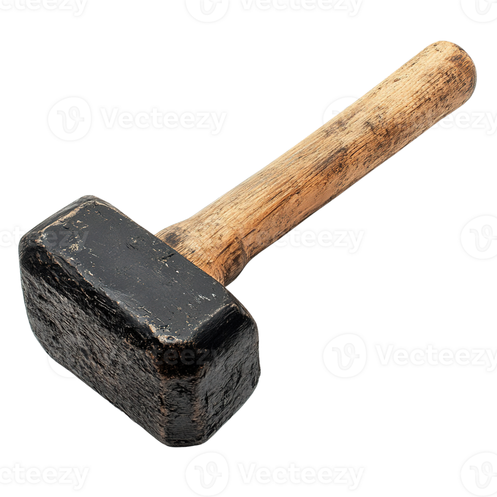 Sledgehammer with a Worn Wooden Handle and Durable Metal Head on Transparent Background png
