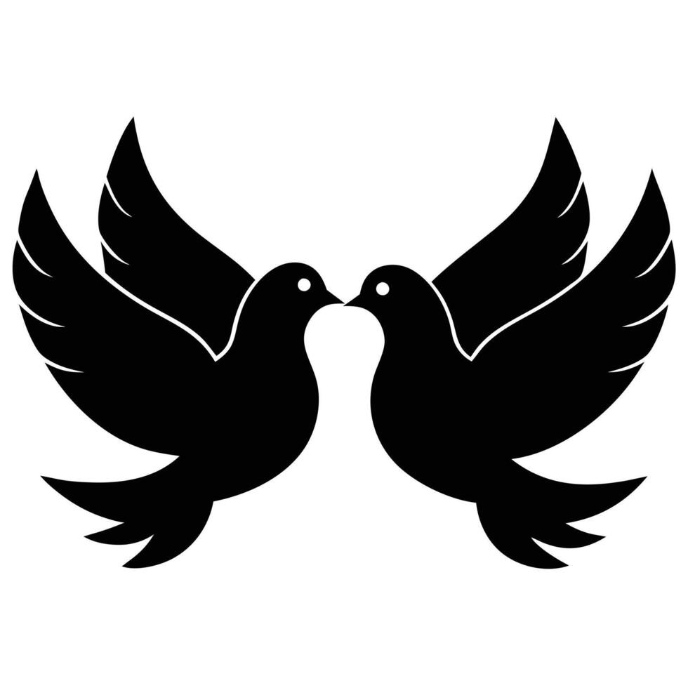 Romantic Silhouette of Two Doves in Love on a White Background vector