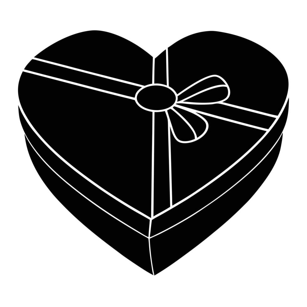 Heart Shaped Gift Box Silhouette on White vector