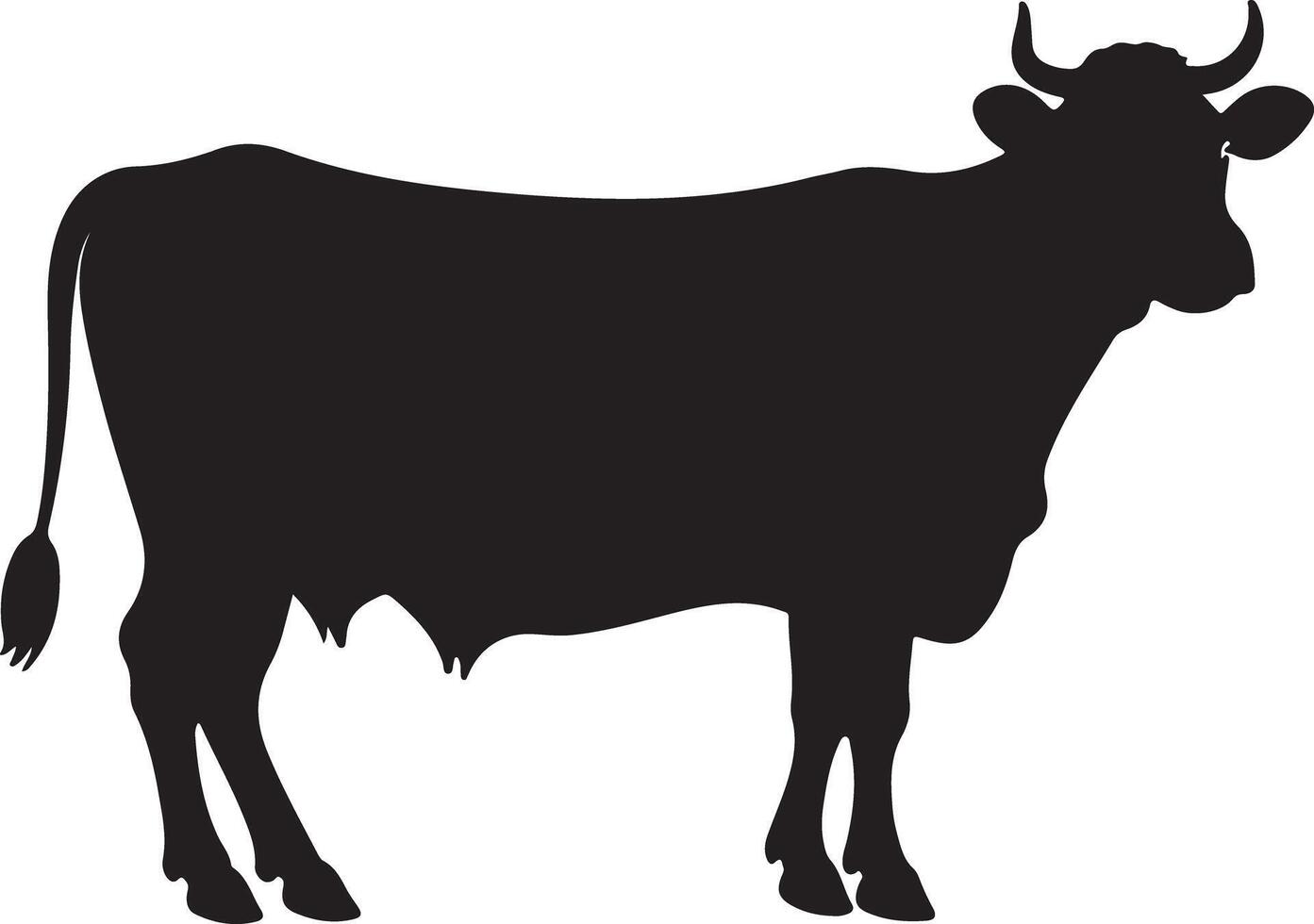Silhouette of a Cow Standing on Green Grass with a Clear Sky vector