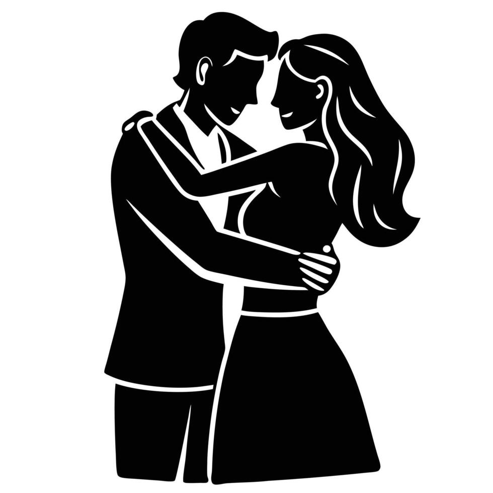 Couple Hugging Silhouette on White Background vector