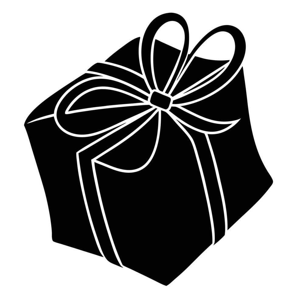 Gift with Tied Fabric Silhouette Illustration on White vector