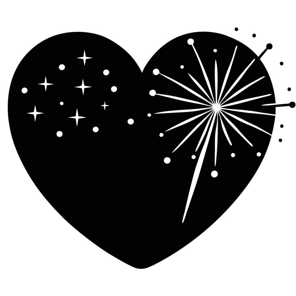 Heart-Shaped Sparkler Silhouette Illustration on White vector