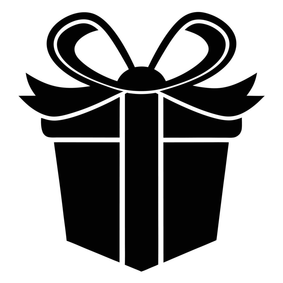 Middle Ribbon Gift Box Silhouette on White vector