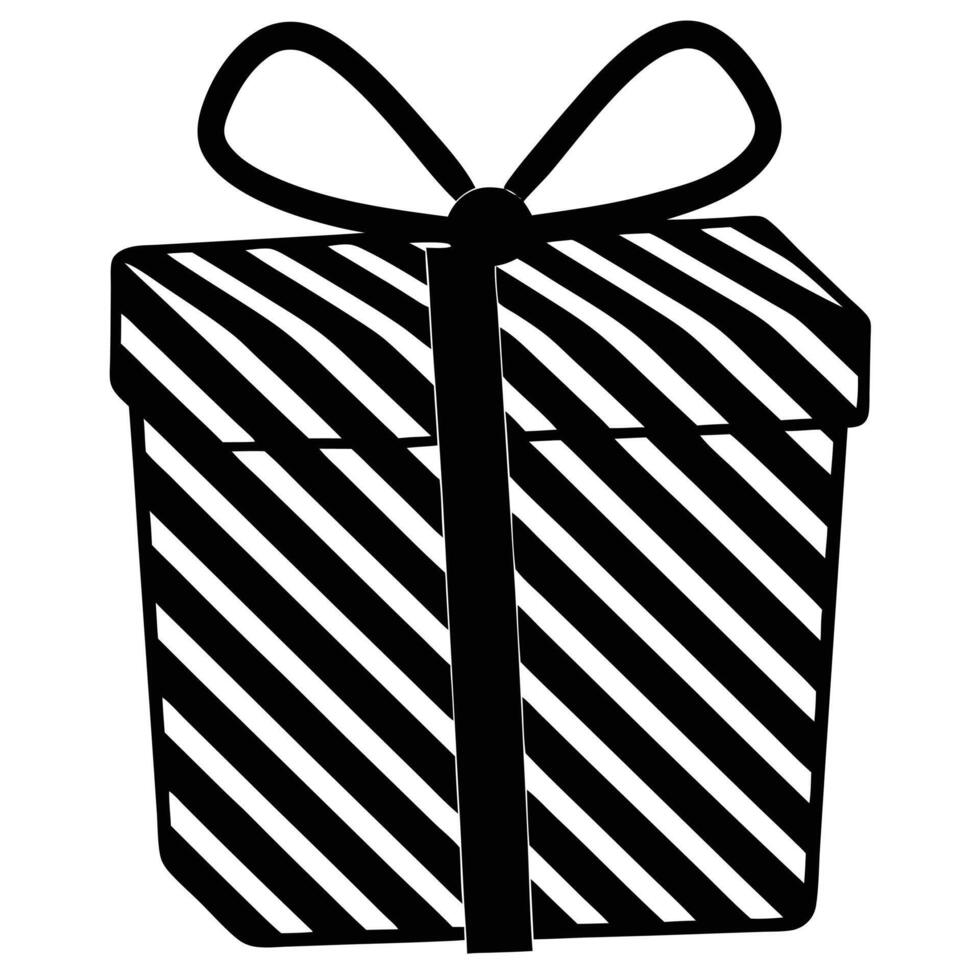 Striped Gift Box Silhouette Isolated on White vector
