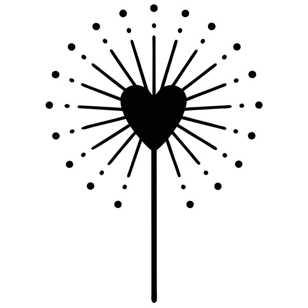 Heart-Shaped Sparkler Trails Silhouette on White vector