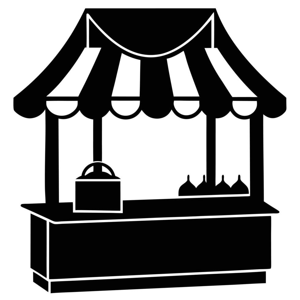 Market Stall Silhouette Illustration on White vector