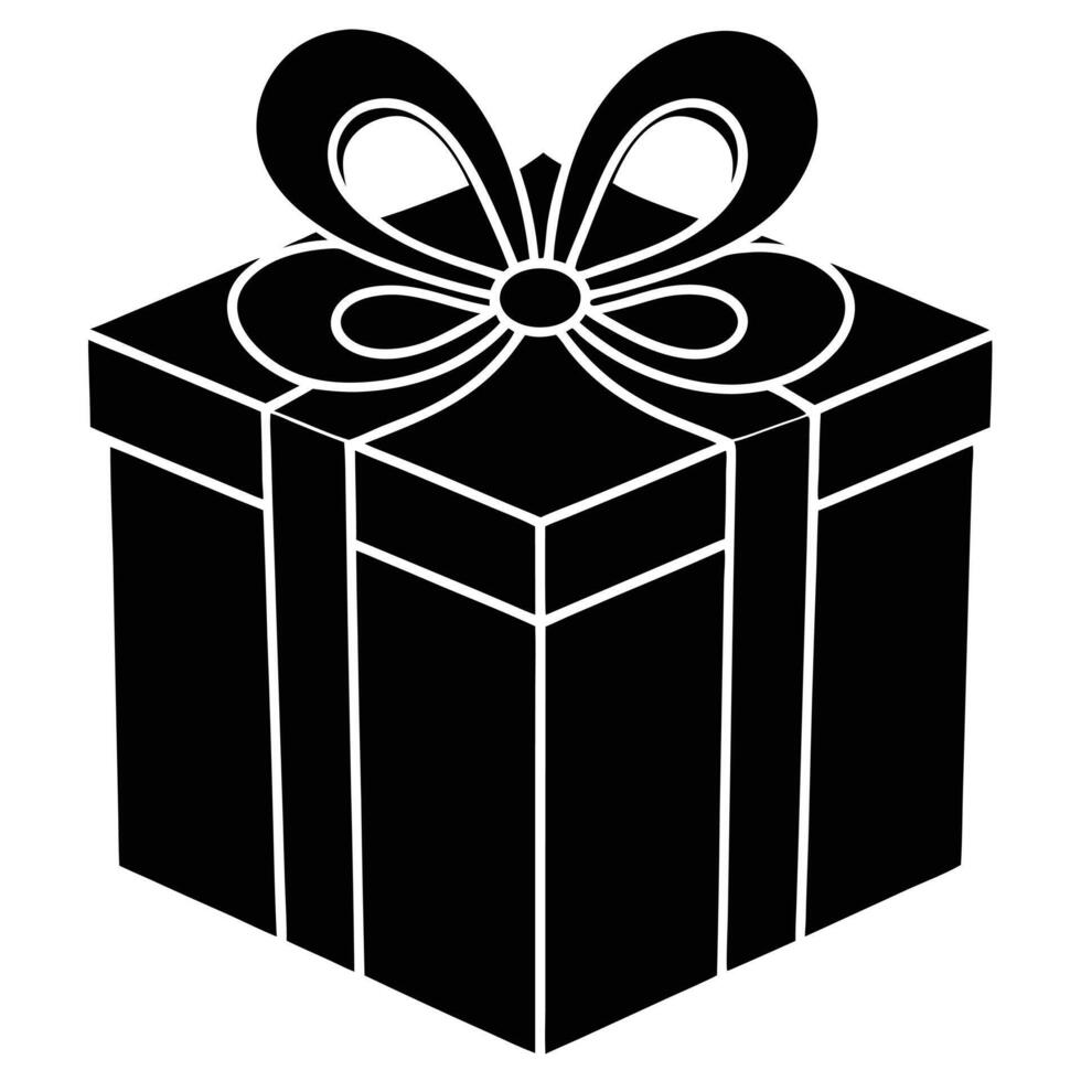 Luxury Gift Box with Elegant Ribbon Silhouette on White Background vector