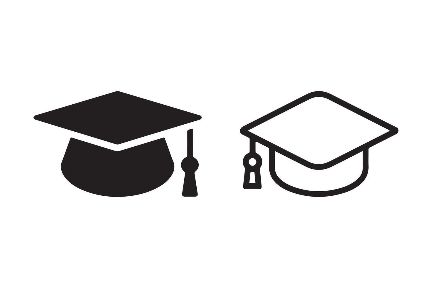 Minimalist Graduation Cap Icons in Black and Outline Styles vector