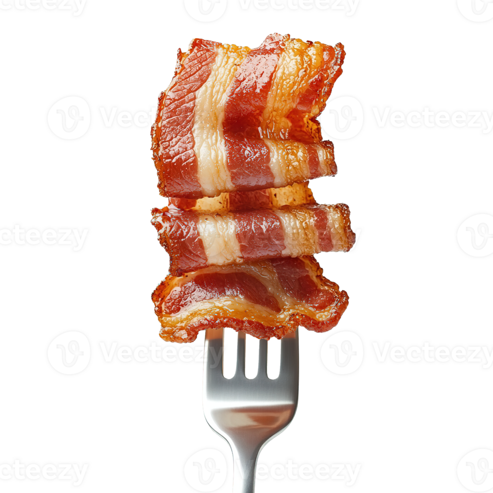 Gourmet Presentation of Crispy Bacon on a Fork png