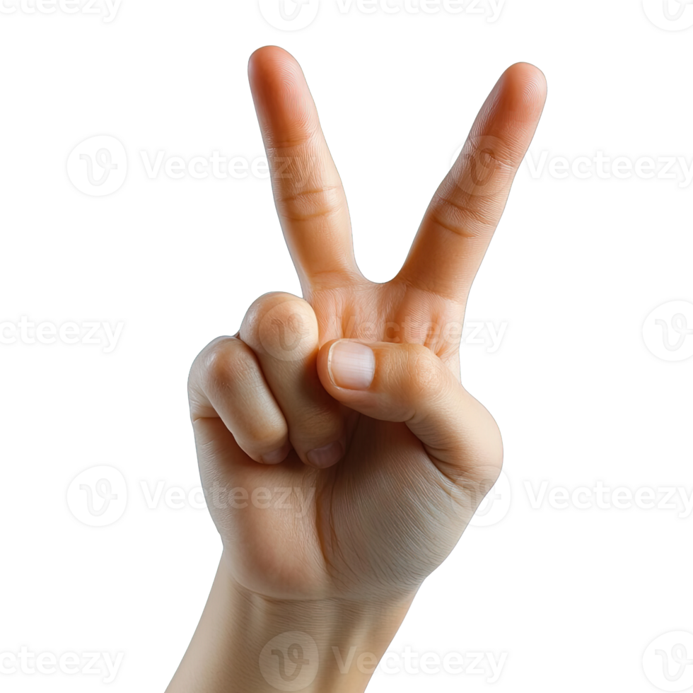 Hand Making a Victory Sign Gesture with Index and Middle Fingers Extended png