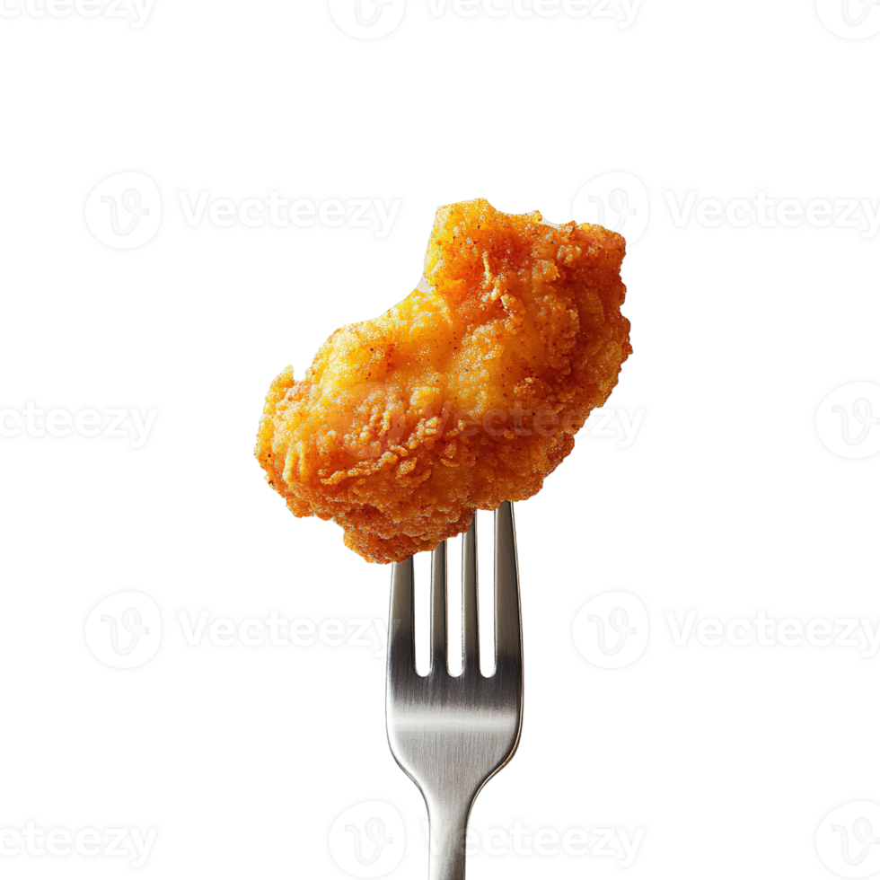 Mouth-Watering Fried Chicken on a Fork, Showcasing its Crunchy Texture and Juiciness png