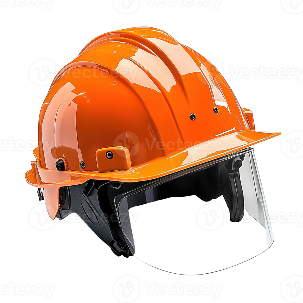 Orange Safety Helmet with Brim and Built-In Clear Face Shield on Transparent Background png