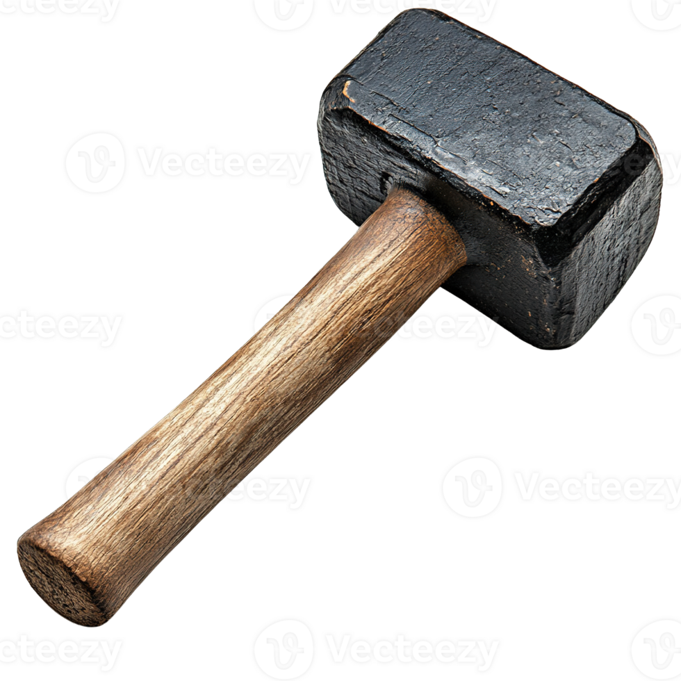 Sledgehammer with a Rectangular Metal Head and Well-Used Wooden Handle on Transparent Background png