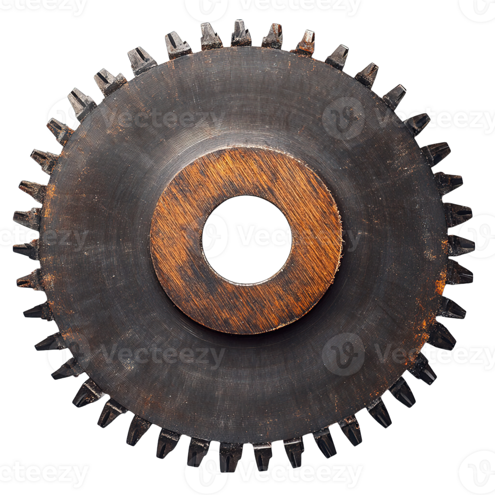 Vintage and Worn Industrial Circular Blade Depicting Heavy Usage and Surface Oxidation png