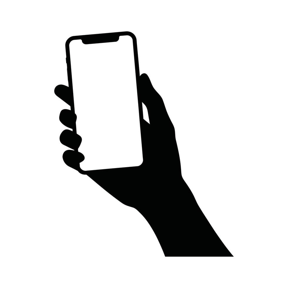 Silhouette of a hand holding a modern smartphone. A simple, bold silhouette of a hand holding a smartphone. vector