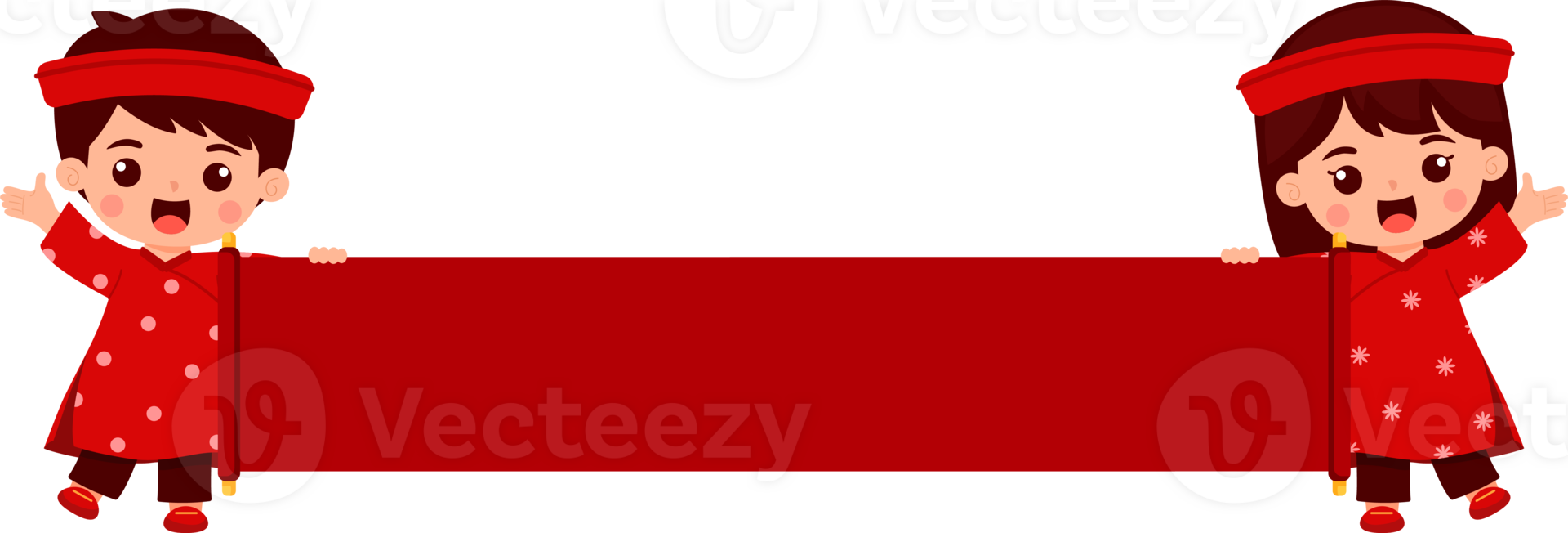 Cute New Year Kids Holding Red Banner png