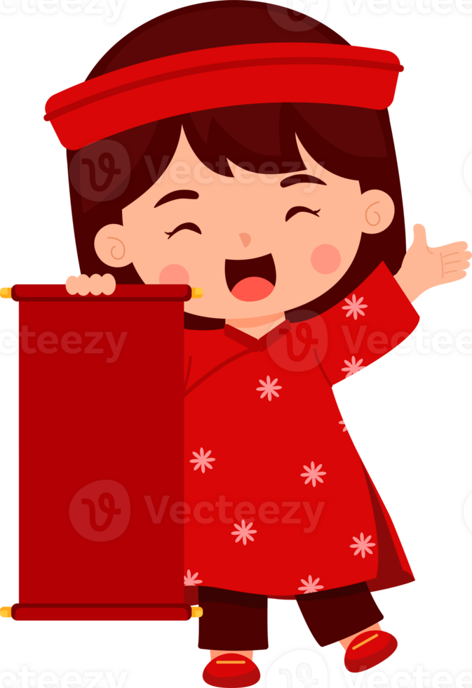 New Year Girl Holding Paper Scroll png