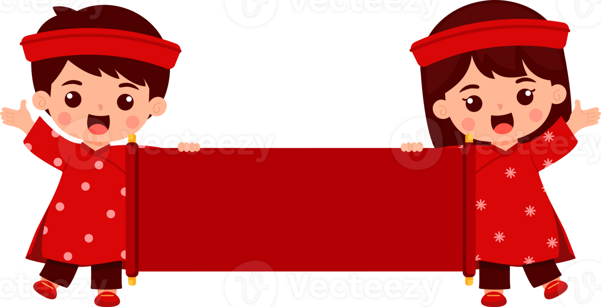 Cute New Year kids Holding Red Banner png