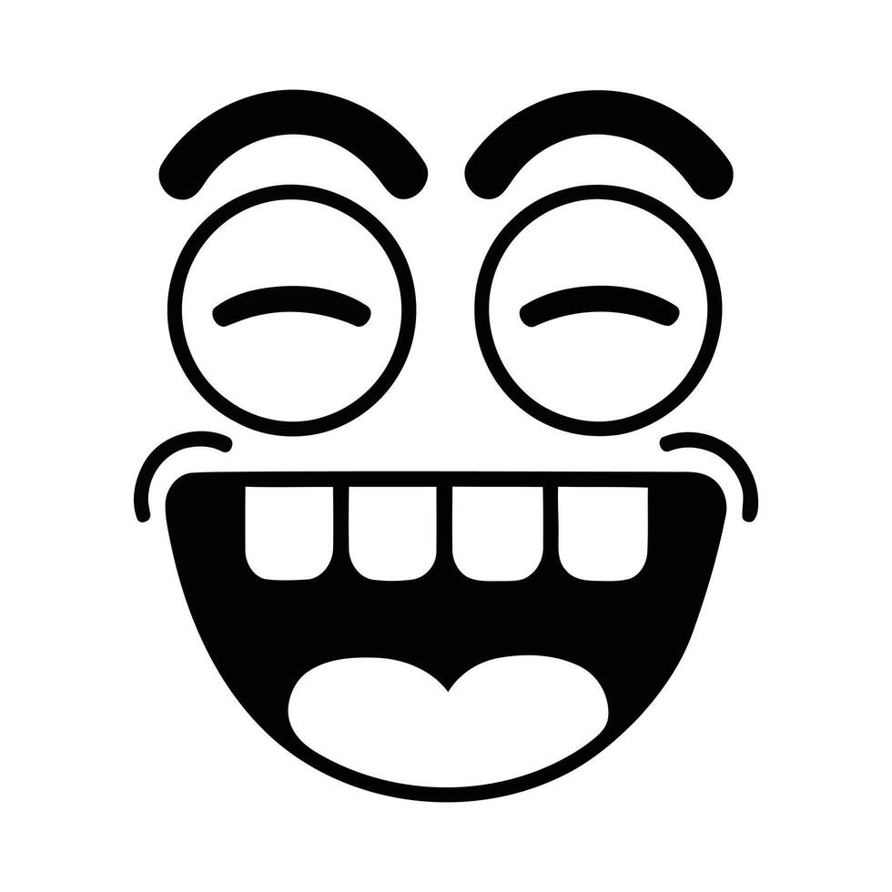 Playful cartoon face with a wide, happy laugh. vector