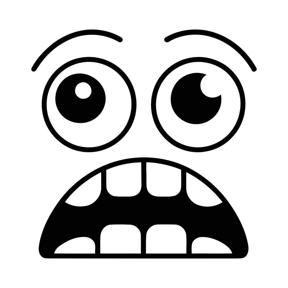 Cartoon face with wide-eyed, scared expression. vector