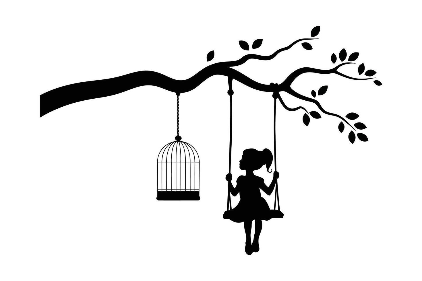 Girl on a Swing, Freedom from a Cage, Silhouette Art vector